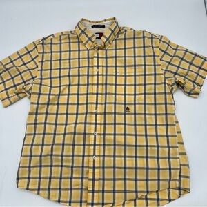 Vintage Y2K Tommy Hilfiger XL Yellow Plaid Shirt Crest‎ Logo Streetwear 90s